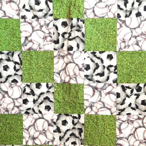 Project Linus Handmade Patchwork Sports Soccer Baseball Quilt Blanket 41" X 49" - Picture 3 of 7